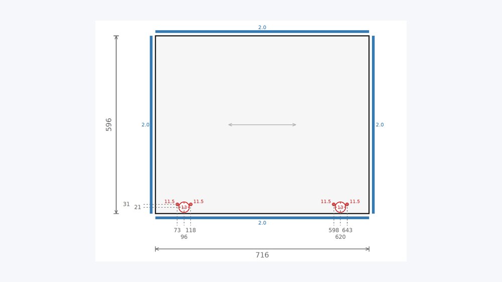 Easy Form Studio — DXF nacrt ploče s pozicijama bušenja
